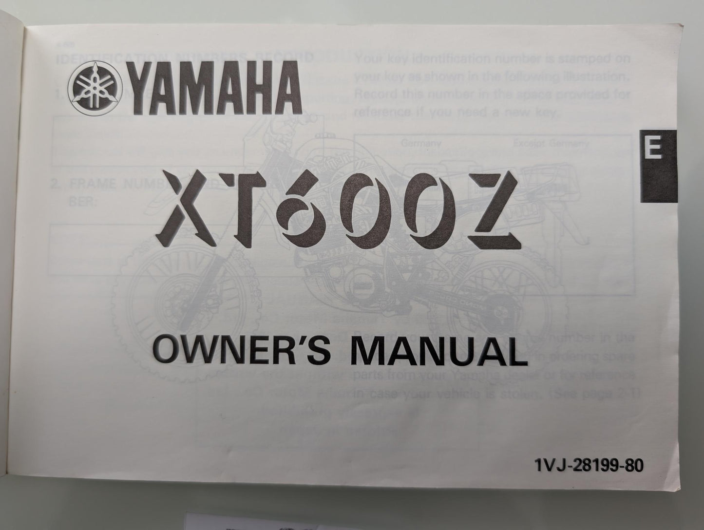 Yamaha XT600Z 1VJ Tenere Original Betriebsanleitung 1VJ-28199-80