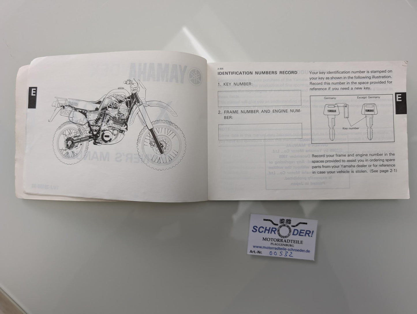 Yamaha XT600Z 1VJ Tenere Original Betriebsanleitung 1VJ-28199-80
